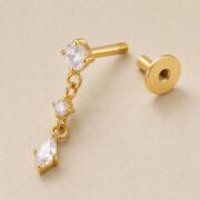 Flat Back Earrings Gold Linear Crystal Drop in F136 Titanium post and backing detail
