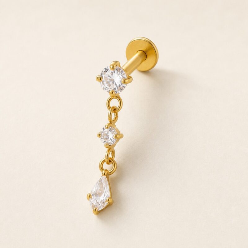 Flat Back Earrings Gold Linear Crystal Drop in F136 Titanium product view