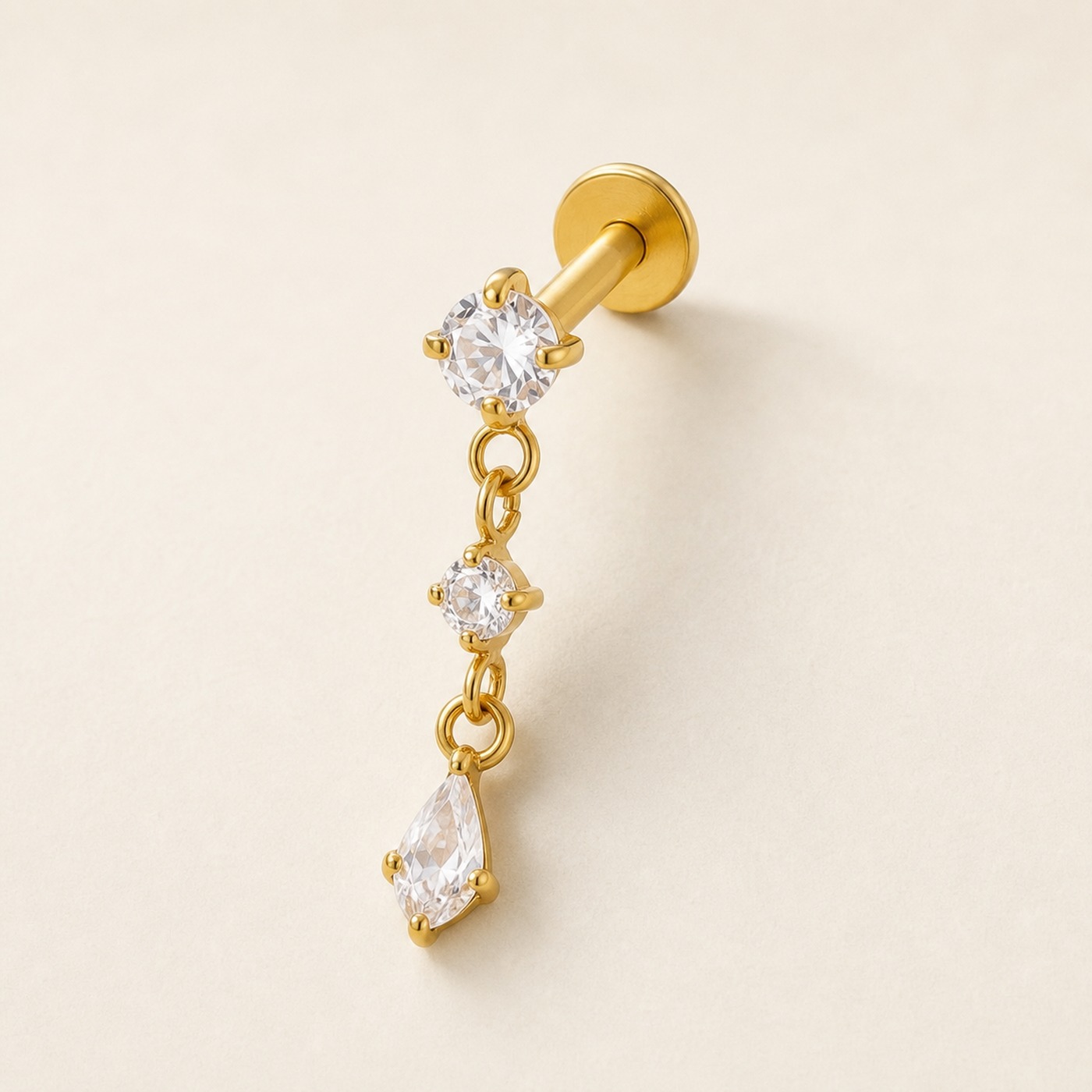 Flat Back Earrings Gold Linear Crystal Drop in F136 Titanium product view