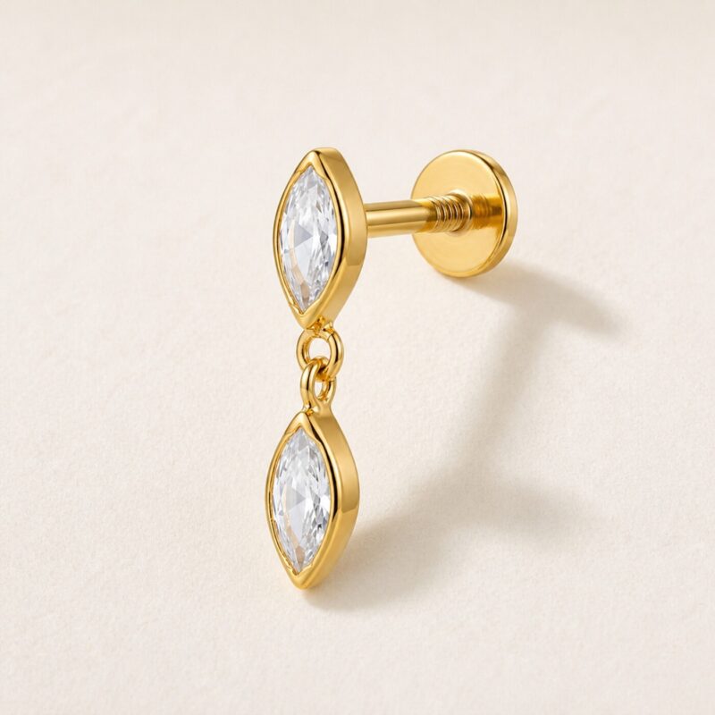 Flat Back Earrings Gold Kite Crystal Linked Drop in F136 Titanium product view