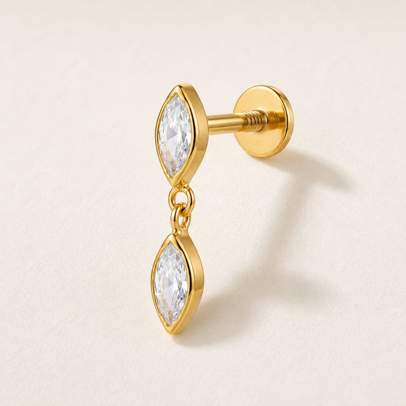 Flat Back Earrings Gold Kite Crystal Linked Drop in F136 Titanium product view