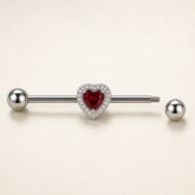 G23 Titanium Heart Crystal Industrial Barbell Earring post and backing detail