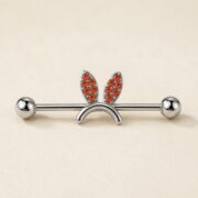 G23 Titanium Bunny Crystal Industrial Barbell Earring post and backing detail