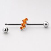 G23 Titanium Three Baguette Industrial Barbell Earring post and backing detail