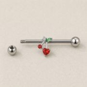 G23 Titanium Cherry Crystal Industrial Barbell Earring post and backing detail