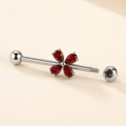 G23 Titanium Four-Petal Crystal Industrial Barbell Earring post and backing detail