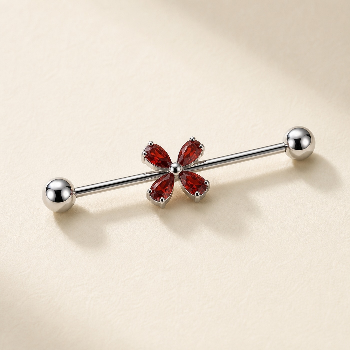 G23 Titanium Four-Petal Crystal Industrial Barbell Earring product view
