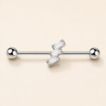 G23 Titanium Three Baguette Industrial Barbell Earring in Natural Titanium product view