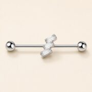 G23 Titanium Three Baguette Industrial Barbell Earring in Natural Titanium product view