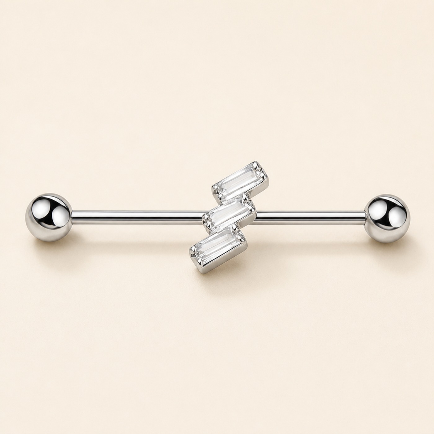 G23 Titanium Three Baguette Industrial Barbell Earring in Natural Titanium product view