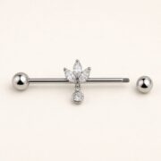 G23 Titanium Marquise Dangle Industrial Barbell Earring in Natural Titanium post and backing detail