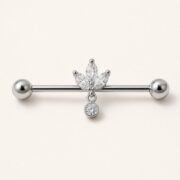 G23 Titanium Marquise Dangle Industrial Barbell Earring in Natural Titanium product view