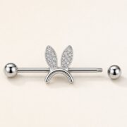 G23 Titanium Bunny Crystal Industrial Barbell Earring in Natural Titanium post and backing detail