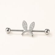 G23 Titanium Bunny Crystal Industrial Barbell Earring in Natural Titanium product view