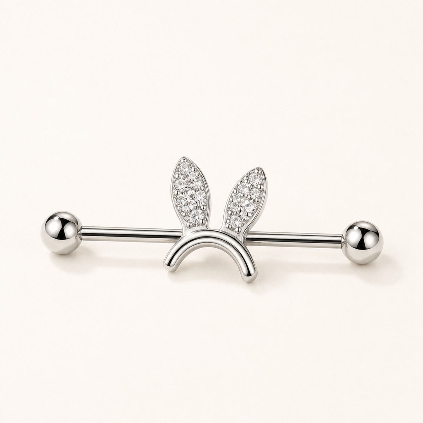 G23 Titanium Bunny Crystal Industrial Barbell Earring in Natural Titanium product view