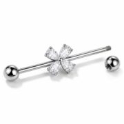 G23 Titanium Four-Petal Crystal Industrial Barbell Earring in Natural Titanium post and backing detail