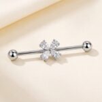 G23 Titanium Four-Petal Crystal Industrial Barbell Earring in Natural Titanium product view