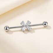 G23 Titanium Four-Petal Crystal Industrial Barbell Earring in Natural Titanium product view