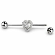 G23 Titanium Double Heart Industrial Barbell Earring in Natural Titanium post and backing detail