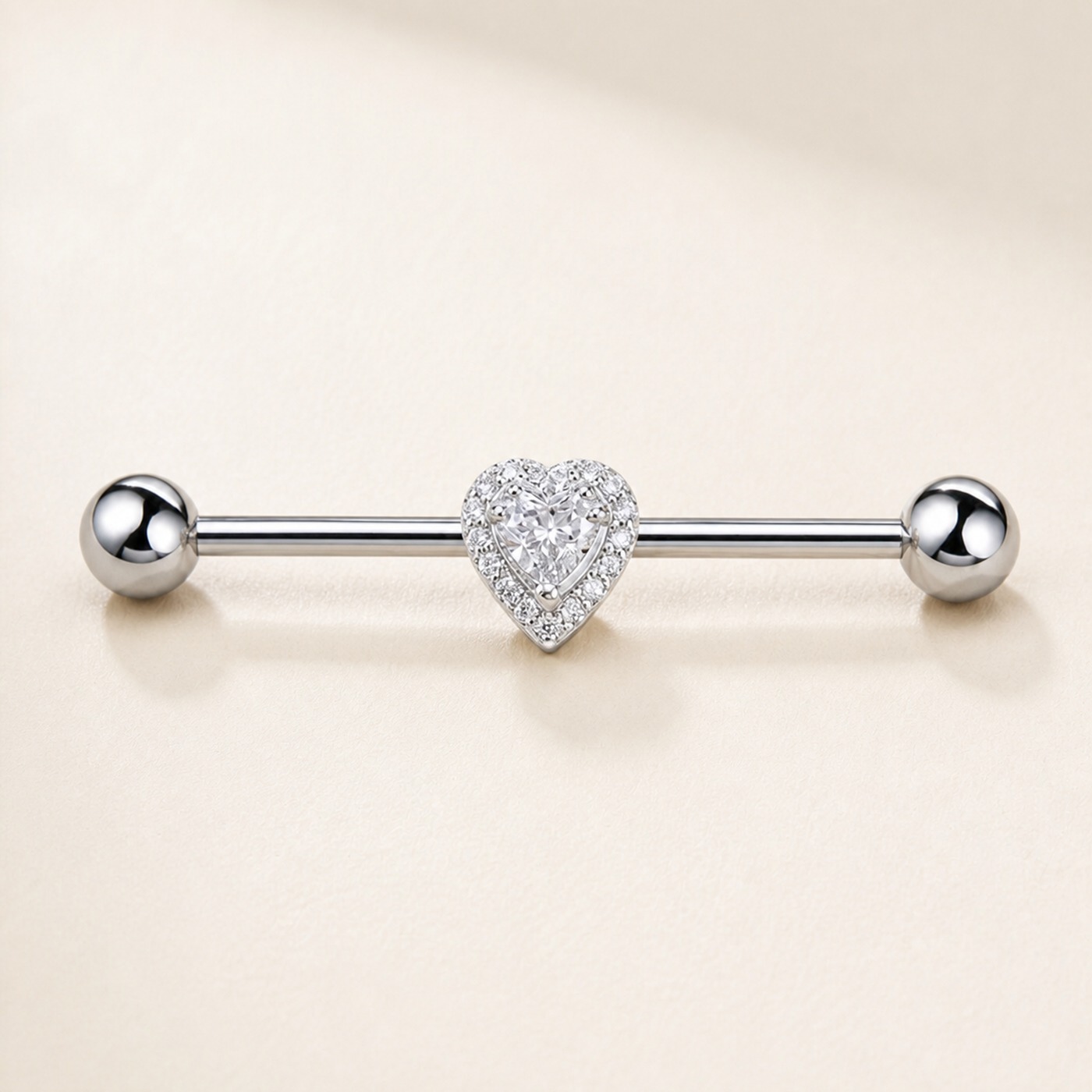 G23 Titanium Double Heart Industrial Barbell Earring in Natural Titanium product view