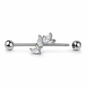 G23 Titanium Marquise Arc Industrial Barbell Earring in Natural Titanium post and backing detail