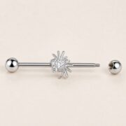 G23 Titanium Spider Crystal Industrial Barbell Earring in Natural Titanium post and backing detail