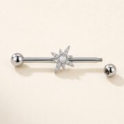 G23 Titanium North Star Crystal Industrial Barbell Earring in Natural Titanium post and backing detail