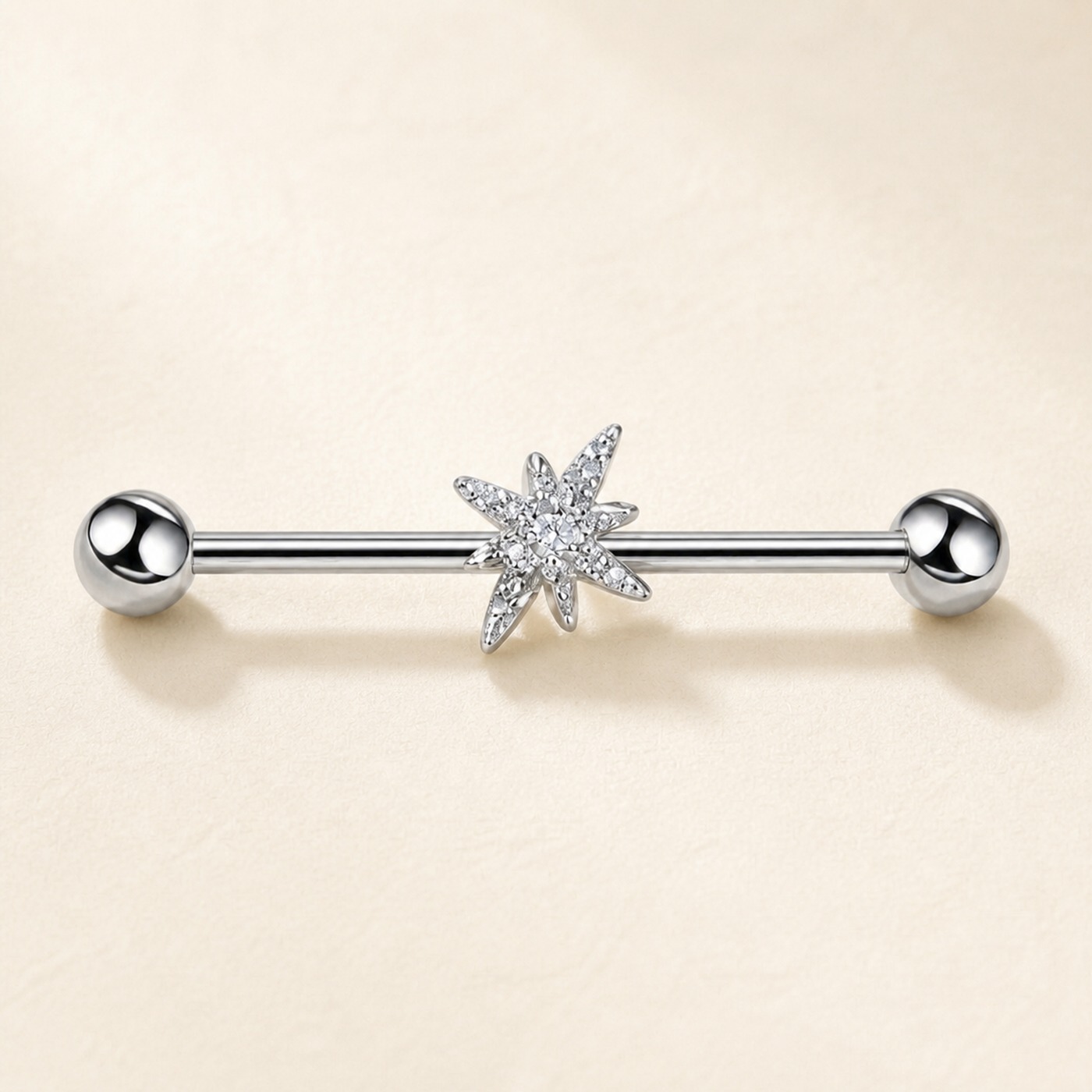 G23 Titanium North Star Crystal Industrial Barbell Earring in Natural Titanium product view