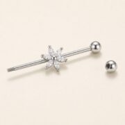 G23 Titanium Six Marquise Flower Industrial Barbell Earring in Natural Titanium post and backing detail