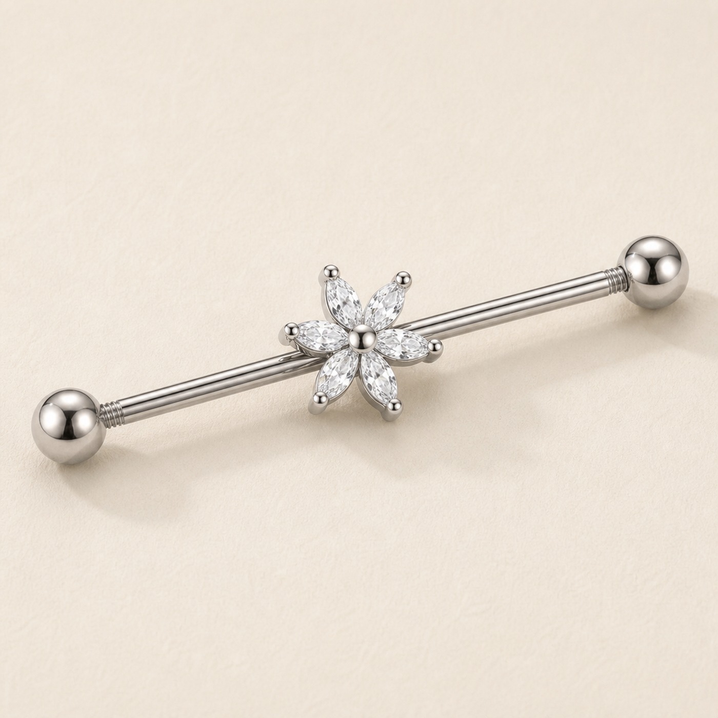 G23 Titanium Six Marquise Flower Industrial Barbell Earring in Natural Titanium product view