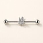 G23 Titanium Maple Leaf Crystal Industrial Barbell Earring in Natural Titanium product view