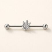 G23 Titanium Maple Leaf Crystal Industrial Barbell Earring in Natural Titanium product view