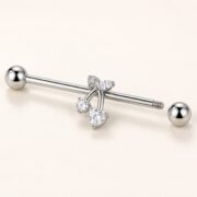 G23 Titanium Cherry Crystal Industrial Barbell Earring in Natural Titanium post and backing detail
