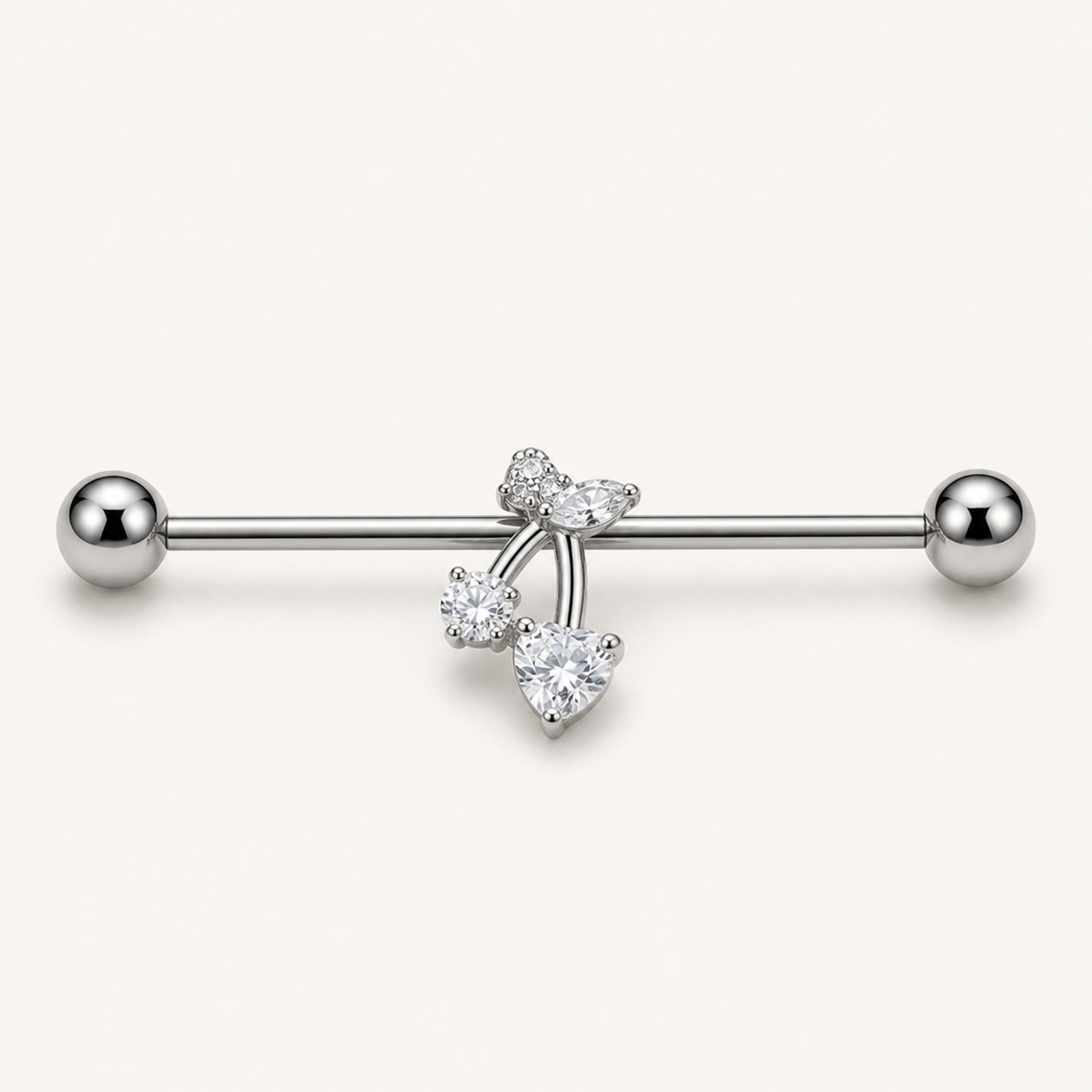 G23 Titanium Cherry Crystal Industrial Barbell Earring in Natural Titanium product view G23 Titanium Cherry Crystal Industrial Barbell Earring in Natural Titanium product view