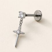 Flat Back Earrings Crystal Cross Dangle with F136 Titanium Post post and backing detail
