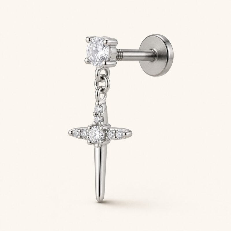 Flat Back Earrings Crystal Cross Dangle with F136 Titanium Post product view