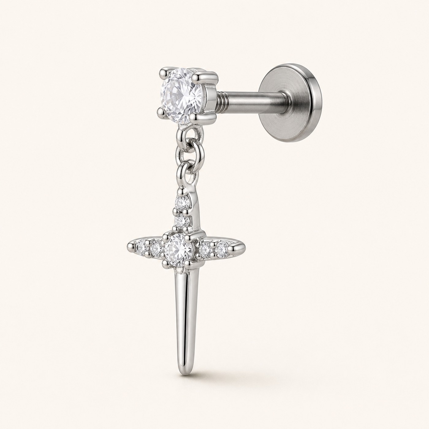 Flat Back Earrings Crystal Cross Dangle with F136 Titanium Post product view