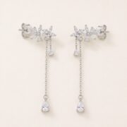 S925 Silver Floral Vine Chain Drop Stud Earrings product view