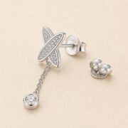 S925 Silver Full Diamond X Chain Drop Stud Earrings post and backing detail
