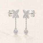 S925 Silver Full Diamond X Chain Drop Stud Earrings product view
