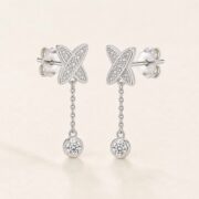 S925 Silver Full Diamond X Chain Drop Stud Earrings product view