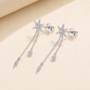 S925 Silver Celestial Star Chain Drop Stud Earrings post and backing detail