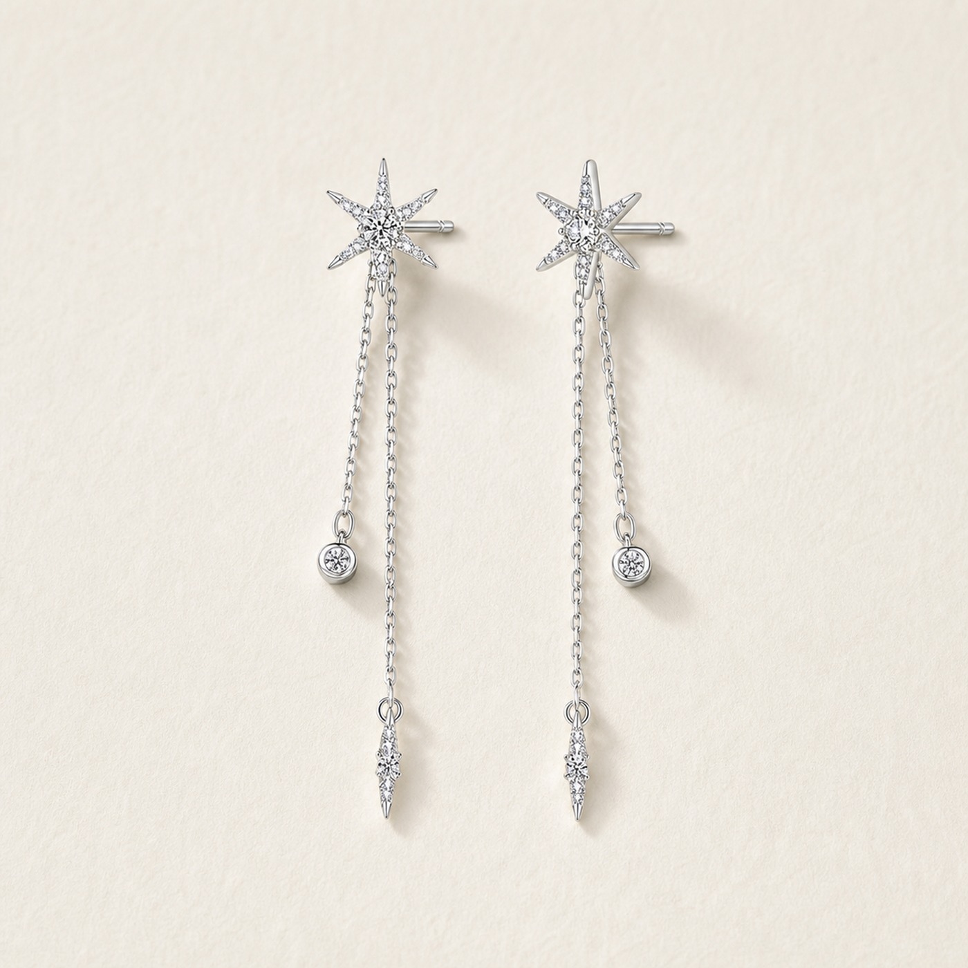 S925 Silver Celestial Star Chain Drop Stud Earrings product view