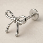 Titanium Flat Back Earrings – Outline Bow Cartilage Stud - back and hardware detail