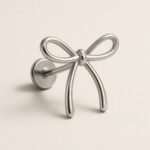 Titanium Flat Back Earrings – Outline Bow Cartilage Stud - product view