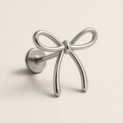 Titanium Flat Back Earrings – Outline Bow Cartilage Stud - product view