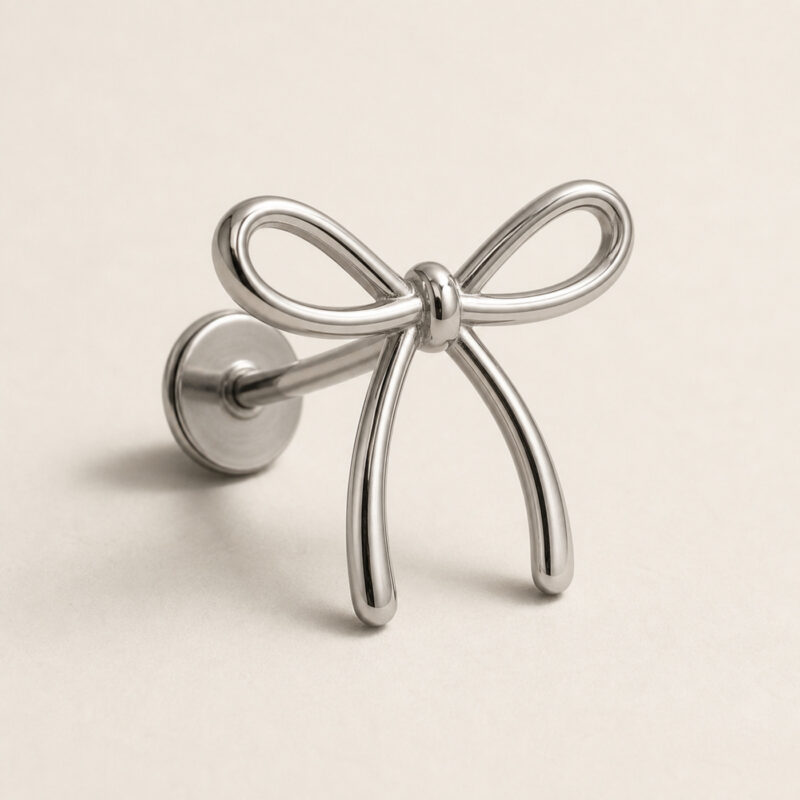 Titanium Flat Back Earrings – Outline Bow Cartilage Stud - product view