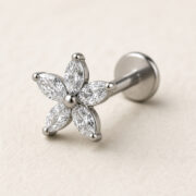 Titanium Flat Back Earrings – Zircon Flower Stud - back and hardware detail