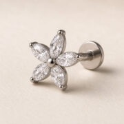 Titanium Flat Back Earrings – Zircon Flower Stud - product view