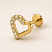 Titanium Flat Back Earrings – Gold Open Heart Zircon Stud - product view